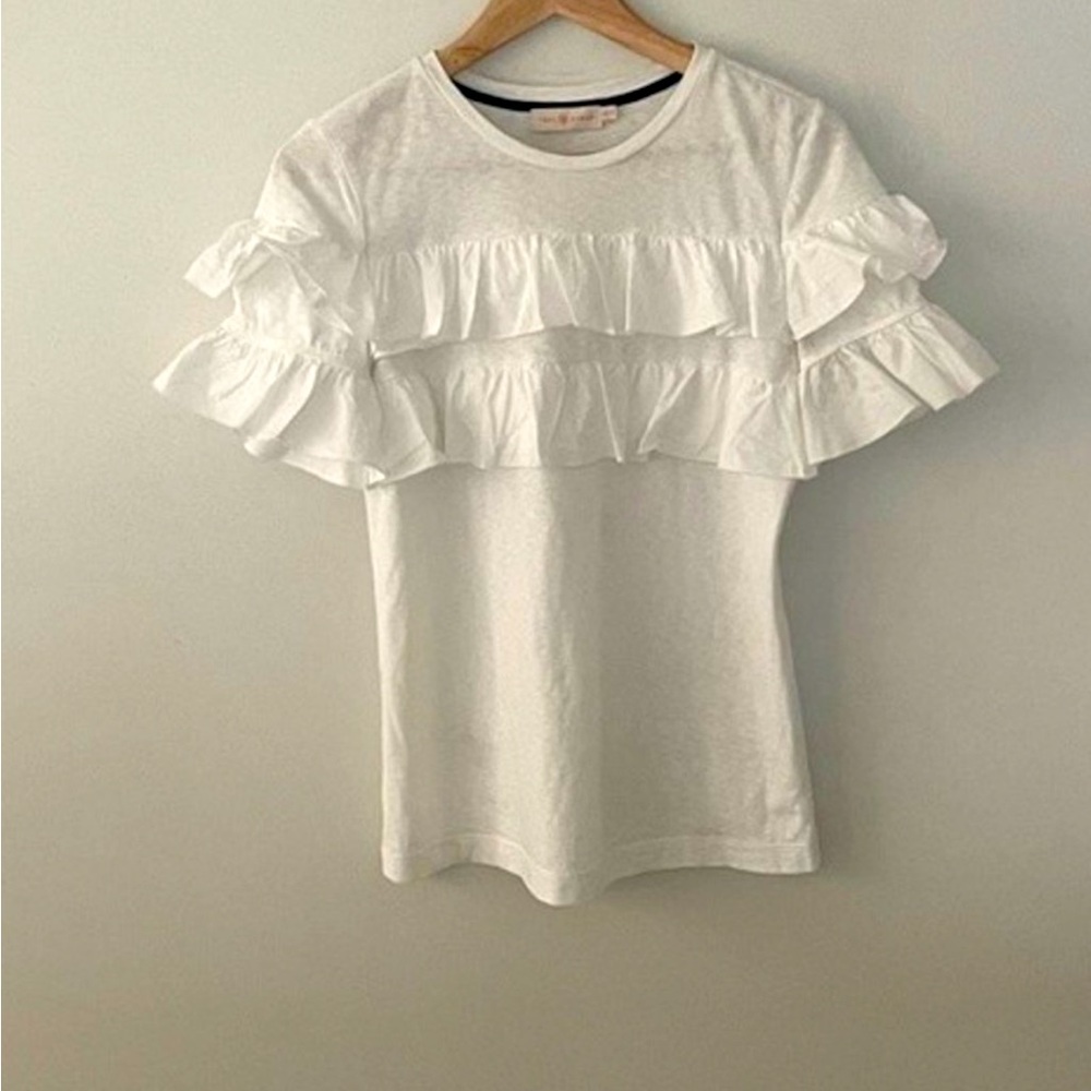 Tory Burch cotton Lenox sleeve ruffle white shirt size XS-TP